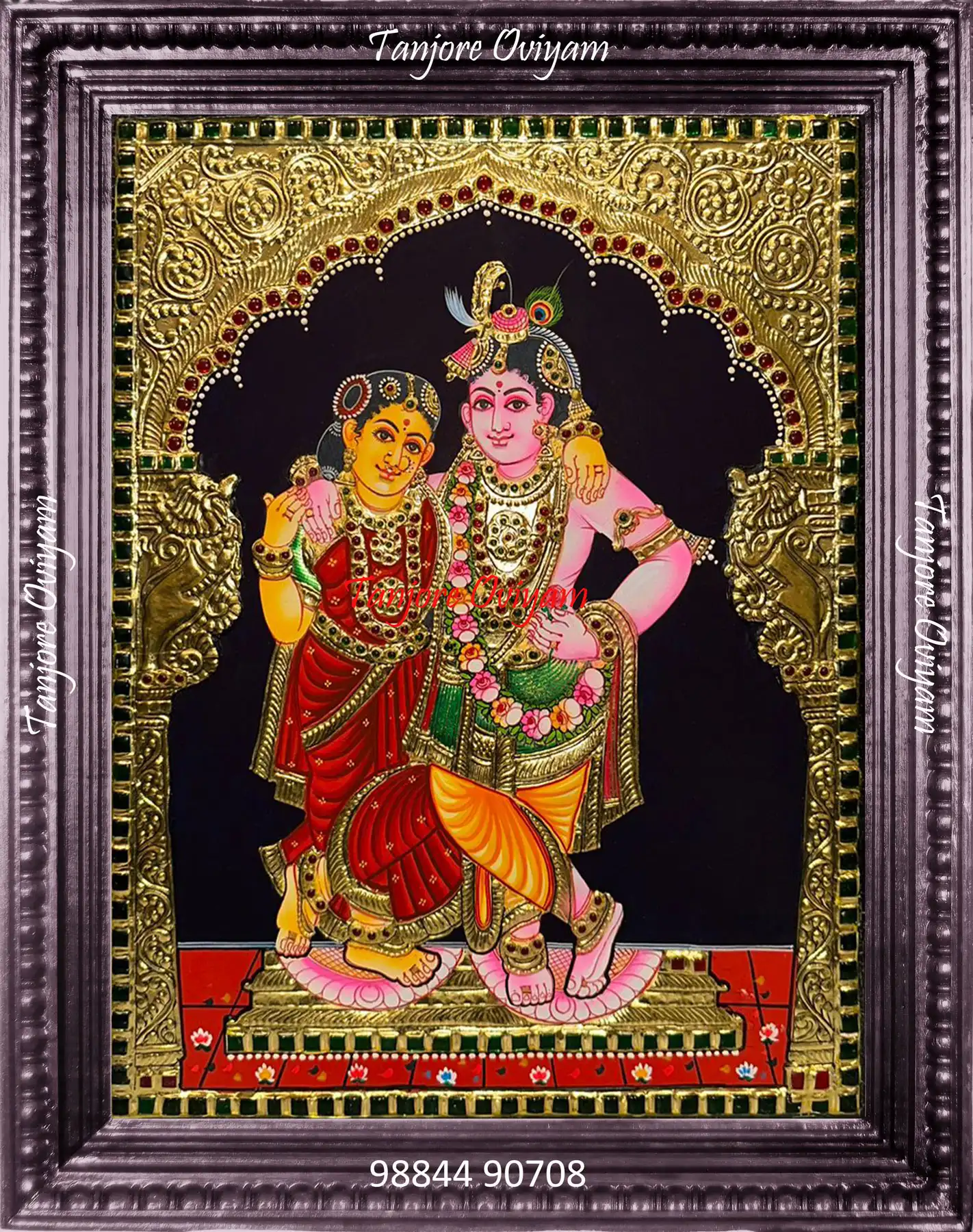 Standing Krishna Radha Tanjore Painting